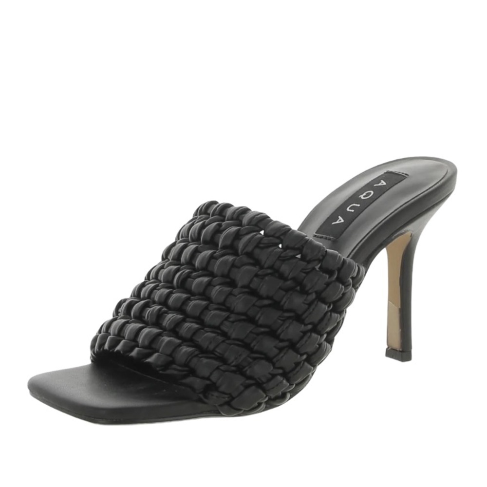 Aqua Katy Braided Faux Leather Slip-On Square Toe Pumps Sandals Heels Black 8